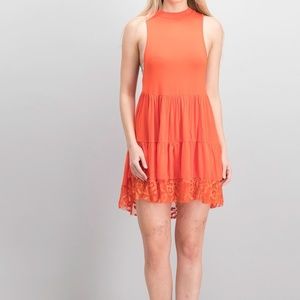 POL Sleeveless Lace Open Back Stretch Knit Dress